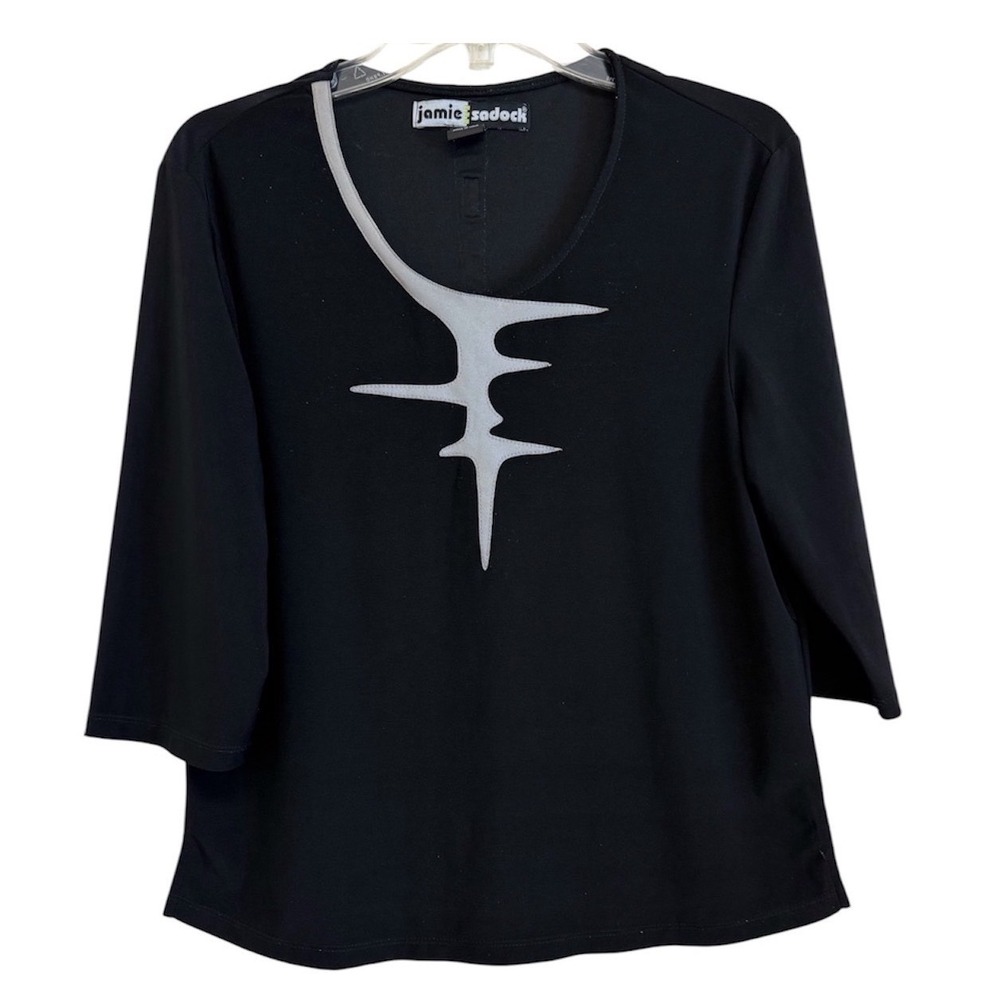 Jamie Sadock Black 3/4 Sleeve Graphic Golf Top Womens Large Activewear